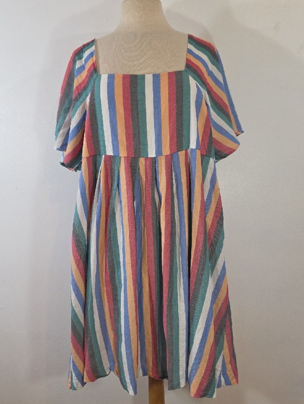 Madewell Multicolor Striped Square Neck Cotton Dress XLarge